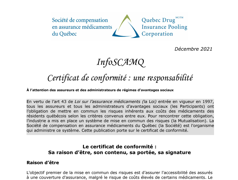 Certificat de conformité